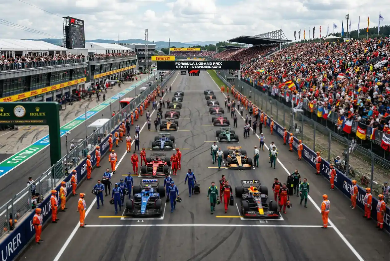 Formule 1-auto tijdens een Grand Prix op een modern racecircuit